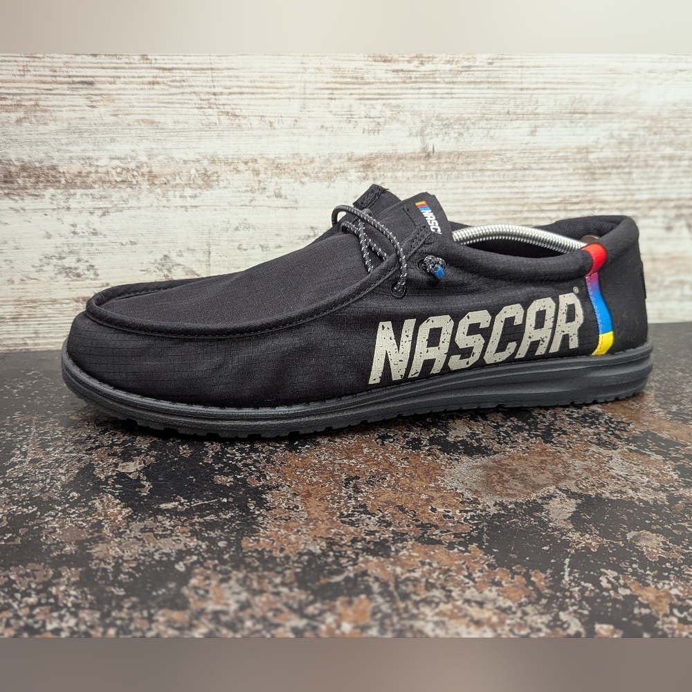 Mens Hey Dude Wally Nascar Comfort Shoes Sz 15 M Used Black Casual Racing